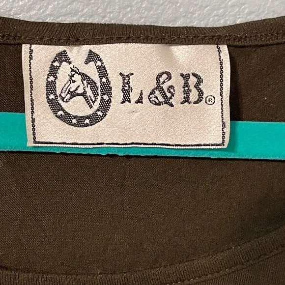 L&B Lucky & Blessed Brown Lace Hem Top Boho Western Lagenlook Cowgirl Medium - Picture 8 of 8